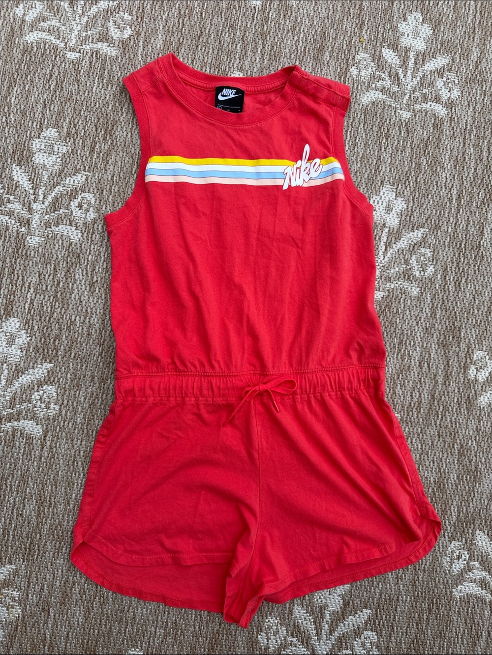 Nike Red Sleeveless Romper with Yellow Blue White Pink Stripes